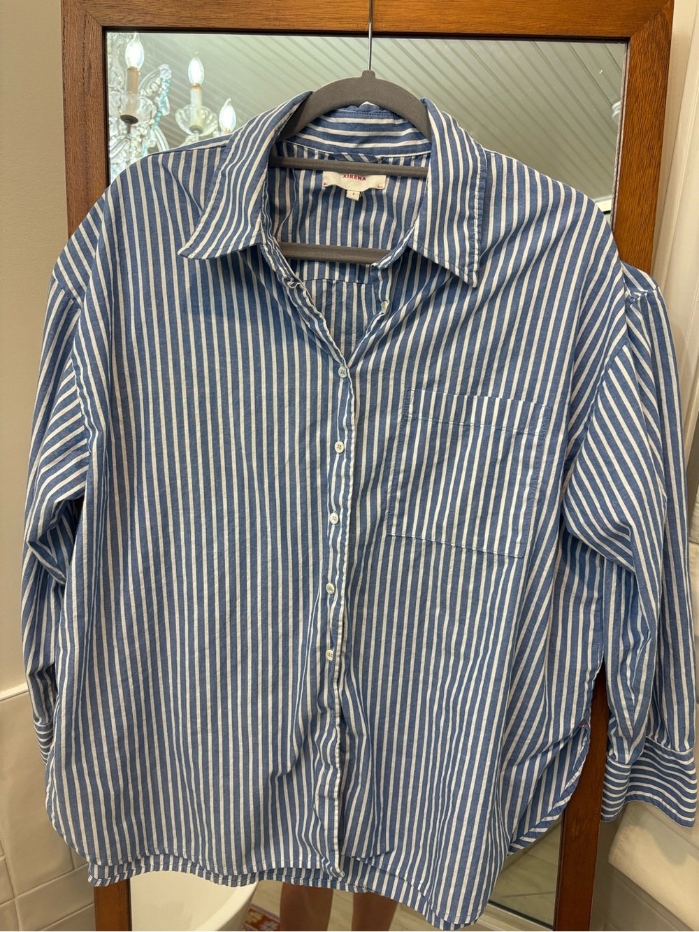 Xirena oversized striped button down shirt in blue and white size S
